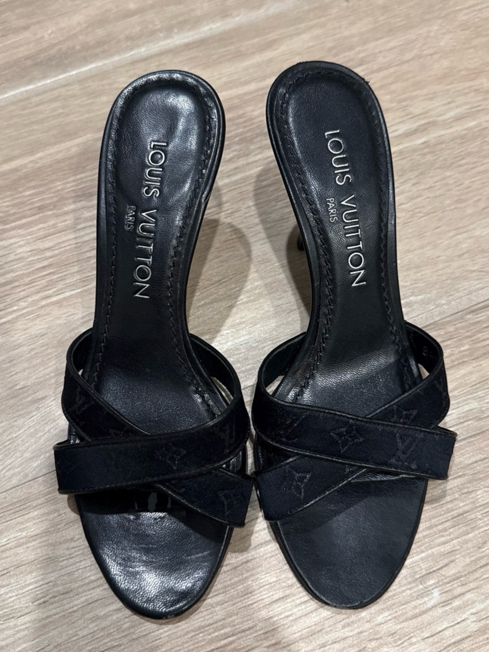 Louis Vuitton Black Cross-Strap Slide Heels